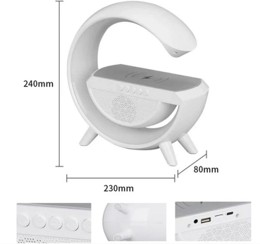 Atmosphärenlampe 15W QI Ladegerät LED Tischlampe mit Bluetooth Lautsprecher u. USB Touch Lampe - weiss Mod.01